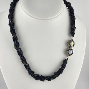 Torsade Hematite And Metallic Blue Color Bead Necklace‎